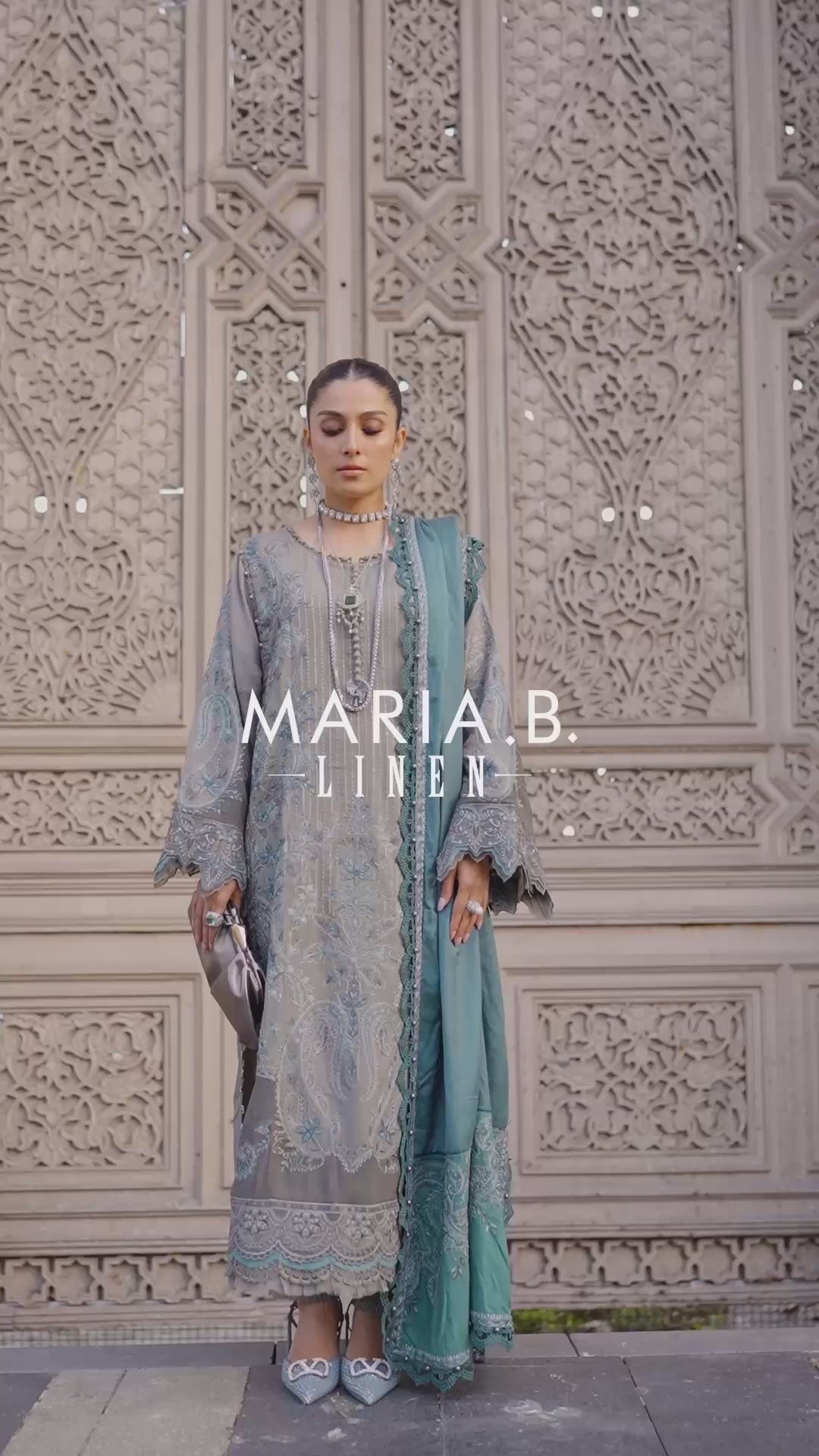 Maria B Unstitched 3 Piece Embroidered Linen Suit MB23LN D4-Grey - Luxury Winter Collection