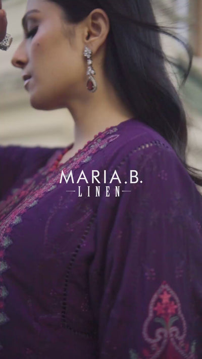 Maria B Unstitched 3 Piece Embroidered Linen Suit MB23LN D8-Purple - Luxury Winter Collection