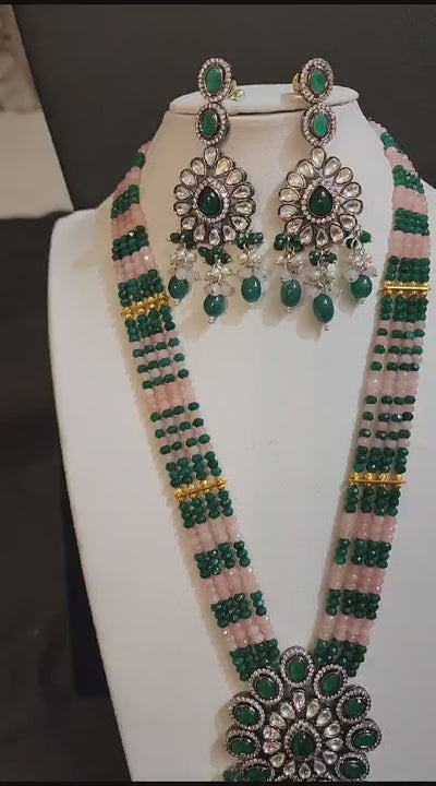 Made on Pachi Kundan Cubic Zirconia Stone with Emerald Aweze Onyx Beads S-60