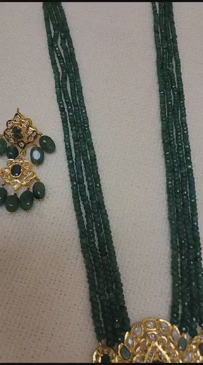 Made on 22 Carat Gold Polish Real Emerald Beads and Real Emerald Sweze S-68