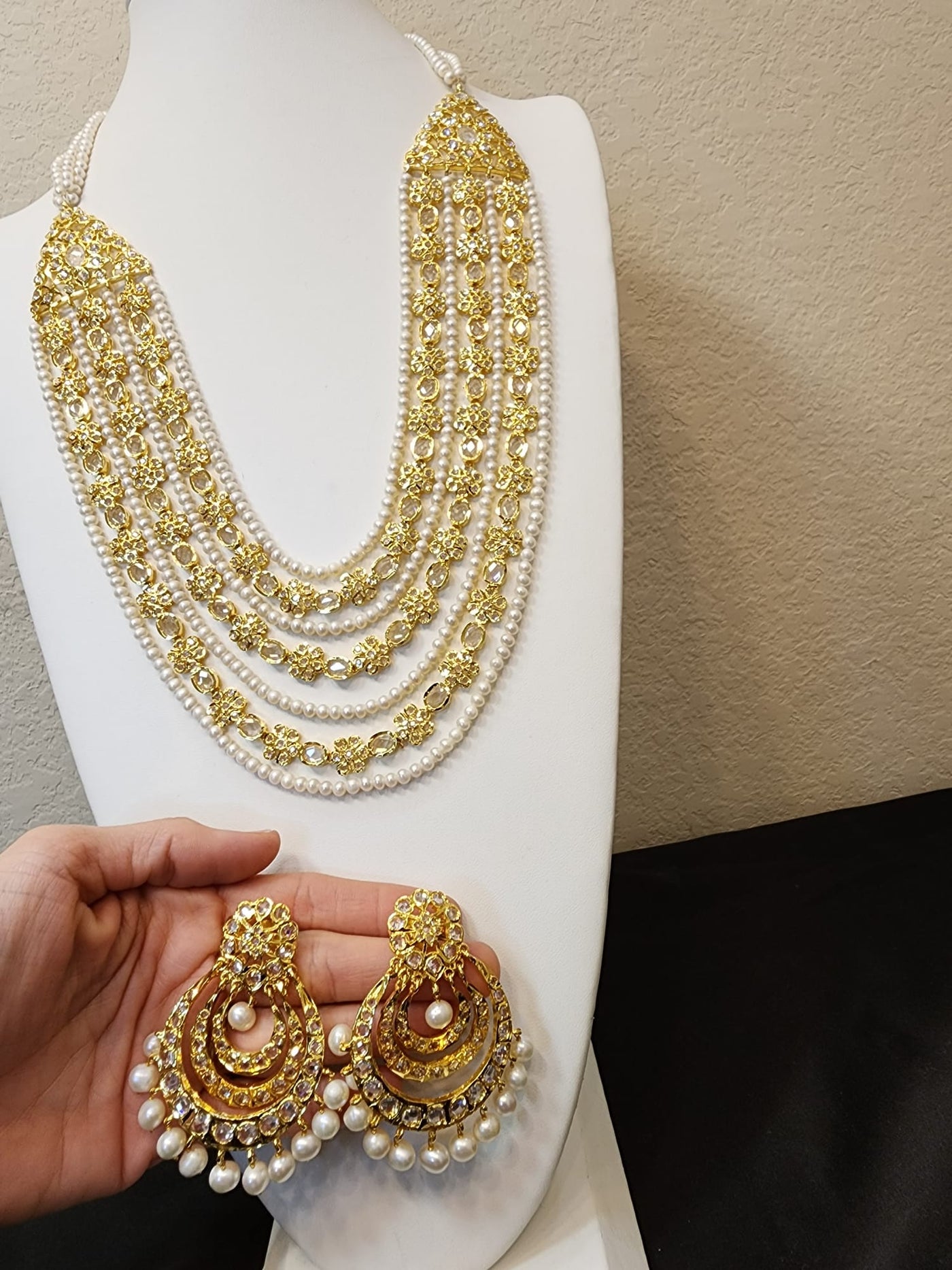 Made on 6 Carat Gold, Real Sea Pearls and Polki S-62