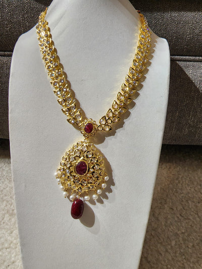 Made on 6 Carat Gold, Real Ruby, Real Water Pearls and Polki S-66