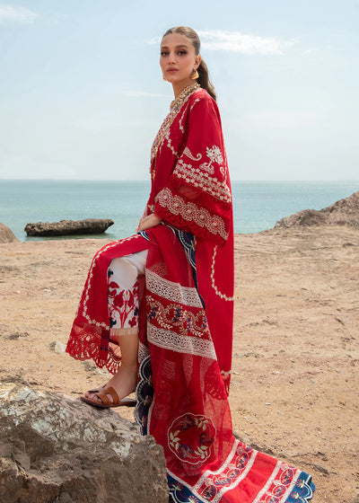 Saira Shakira Stitched 3 Piece Embroidered Lawn Suit SSR24C Stars of Fire-Flame red - Summer Collection