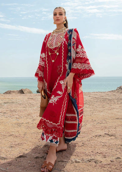 Saira Shakira Stitched 3 Piece Embroidered Lawn Suit SSR24C Stars of Fire-Flame red - Summer Collection