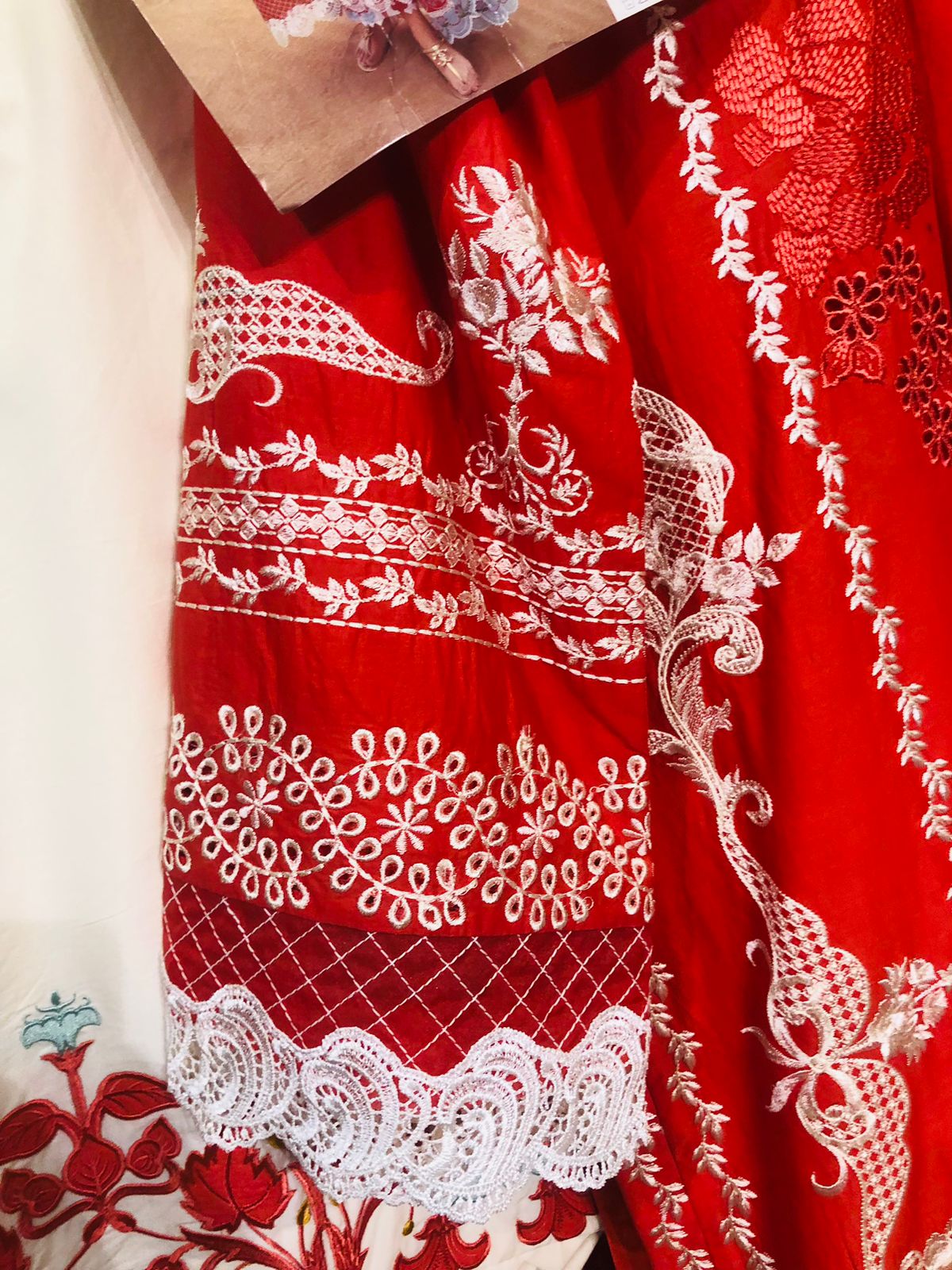 Saira Shakira Stitched 3 Piece Embroidered Lawn Suit SSR24C Stars of Fire-Flame red - Summer Collection