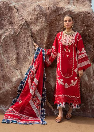 Saira Shakira Stitched 3 Piece Embroidered Lawn Suit SSR24C Stars of Fire-Flame red - Summer Collection