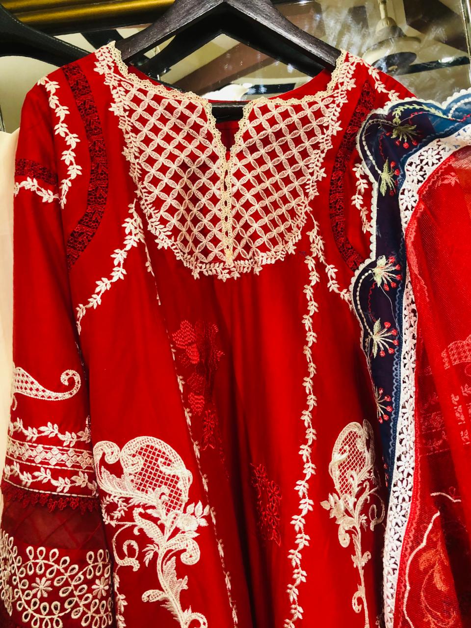 Saira Shakira Stitched 3 Piece Embroidered Lawn Suit SSR24C Stars of Fire-Flame red - Summer Collection