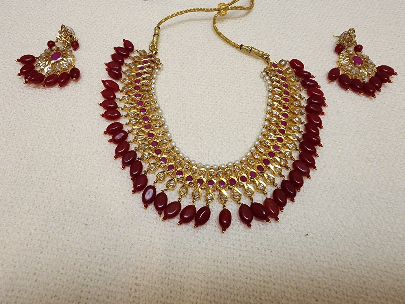 Semi Precious Set - Semi Real Ruby and Polki Stone S-90