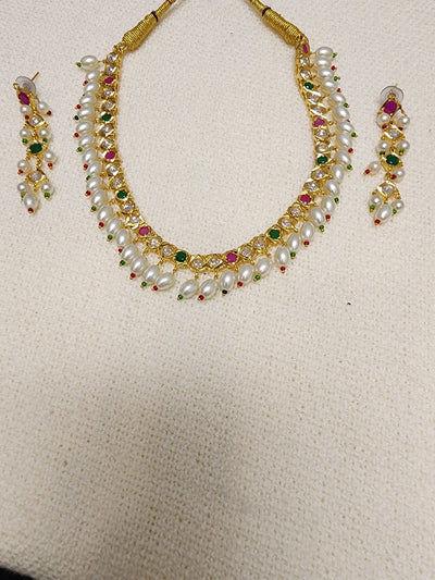 Semi Real Barfi Set - Made on Semi Real Ruby, Semi Real Emerald and Semi Precious Pearls S-96