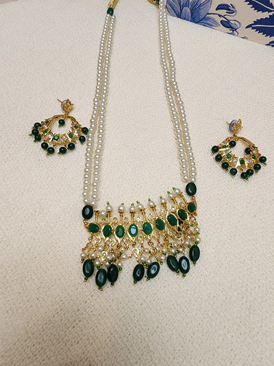 Semi Real Tirmani - Semi Precious Emerald And Semi Real Pearls S-94