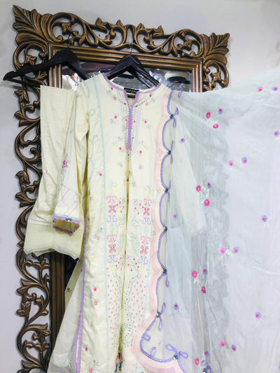 Suay by Farah Talib Aziz Stitched 3 Piece Embroidered Lawn Suit FTA24LU FTA 12 Vaia Yellow - Luxury Collection